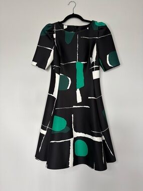 DKNY Floral Scuba Dress 3/4 Sleeves Graphic Print Cocktail Dress Size 2 Flare